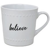 Wholesale - 16oz White Mug with Embossed Pattern and Debossed "Believe" C/P 24, UPC: 195010107723